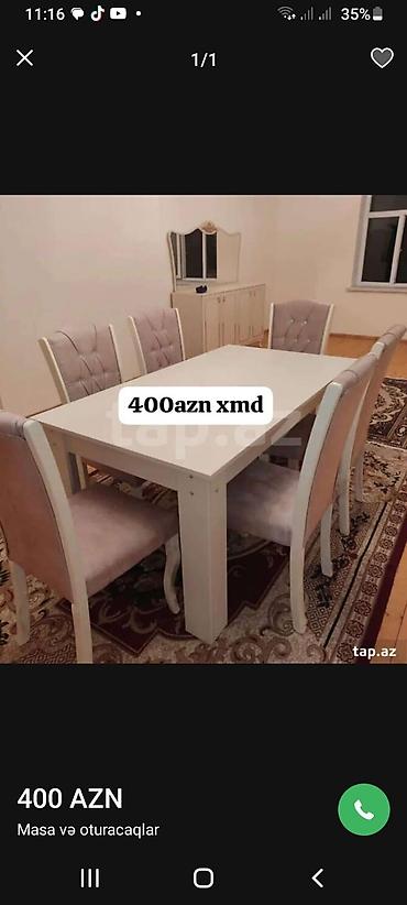 Masa və oturacaq dəstləri: Qonaq otağı üçün, Yeni, Açılan, Dördbucaq masa, 6 stul — 12