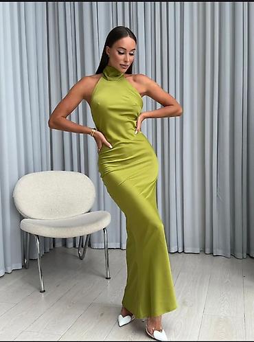 Вечерние платья: Вечерние платья макси 1) Платье-халтер, салатовый лайм - Длина — 1
