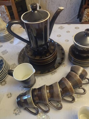 Çay dəstləri və servizlər: Çay dəsti, rəng - Göy, Keramika, 6 nəfərlik, Rusiya