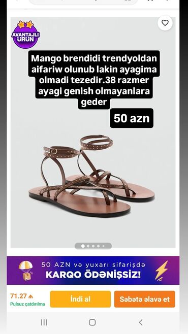 Basanoşka və səndəllər: Ölçü: 38, Yeni