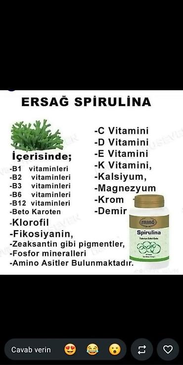 ERSAĞ Spirulina – təbii qida əlavəsi Tərkibi (şəkillərdə göstərildiyi