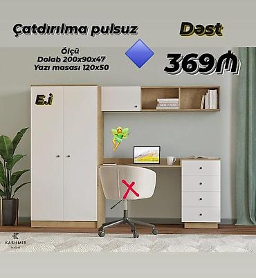 taxt desdi: Mebel dəsti – dolab və yazı masası - Dəst tərkibi: 2 qapılı geyim — 1