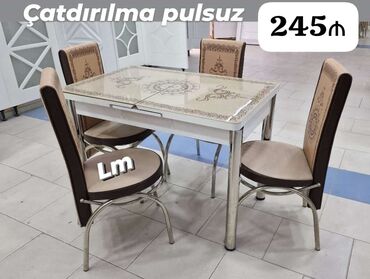 bez materiallı stollar: Mətbəx üçün, Yeni, Açılan, Dördbucaq masa, 4 stul, Azərbaycan