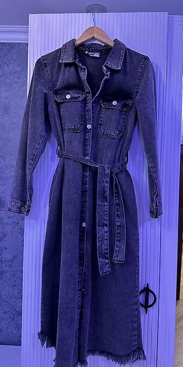 cins: Qara-boz rəngli cins midi paltar
Material: qalın denim (cins) — 2