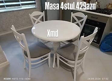 Masa və oturacaq dəstləri: Mətbəx masa dəsti - Dəst: 1 ədəd masa + 4 ədəd stul - Masa ölçüsü — 7