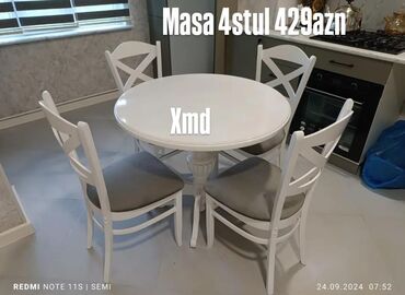 Masa və oturacaq dəstləri: Mətbəx üçün, Yeni, Açılmayan, Yumru masa, 4 stul