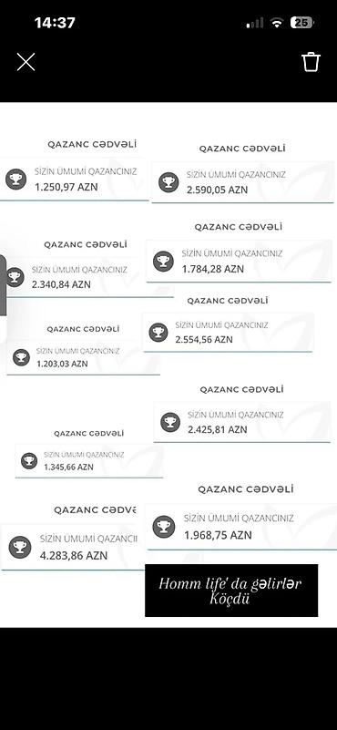 Digər xidmətlər: - Paylaşılan nümunələr Homm Life platformasında müxtəlif səviyyələrdə — 1