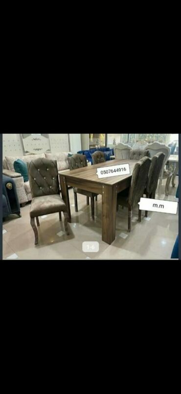 Masa və oturacaq dəstləri: Qonaq otağı üçün, Yeni, Açılmayan, Dördbucaq masa, 6 stul — 19