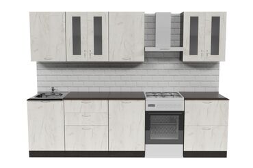 мангал для дома: Кухонный гарнитур прямой, светлый “под мрамор” с темной столешницей lalafo.kg да мангал для дома: Кухонный гарнитур прямой, светлый “под мрамор” с темной столешницей