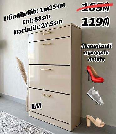 plasmas skaflar: Mexanizimli ayaqqabı dolabı Ölçülər: - Hündürlük: 1 m 25 sm - Eni: 88 — 1