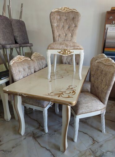 stol stul desti: Qonaq otağı üçün, Yeni, Açılan, Kvadrat masa, 6 stul, Azərbaycan