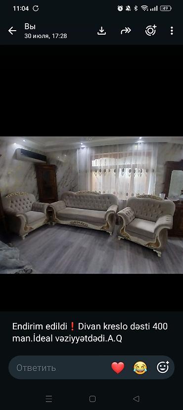 salon divanları: Klassik üslubda divan-kreslo dəsti - Komplekt: 1 ədəd üçnəfərlik — 1