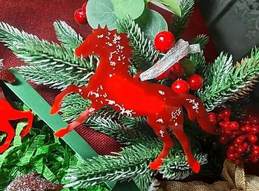 Ёлочные игрушки и шары: Набор из огненных лошадок 3 шт ёлочные игрушки, ручная работа — 4