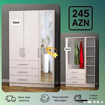 Ev üçün mebel: Geyim dolabı – 3 qapılı, güzgülü model - Qiymət: 245 AZN (şəkildə — 1