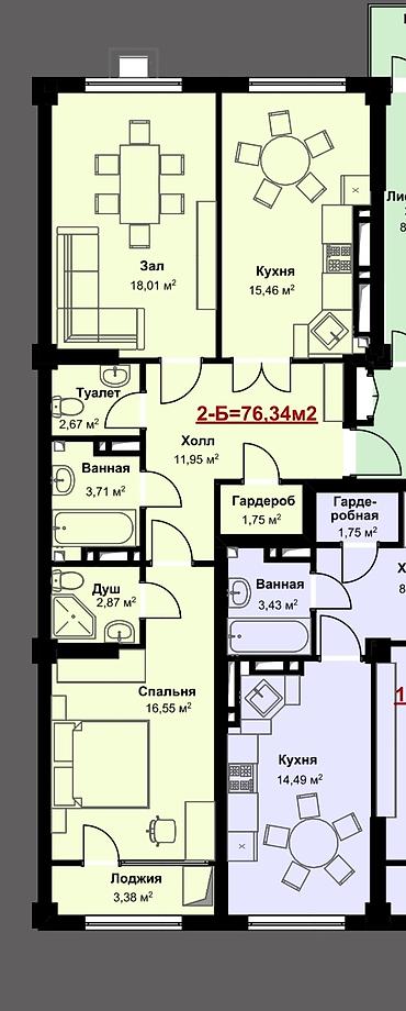 Продажа квартир: 2 комнаты, 76 м², Кок-Жар ж/м Элитка, 6 этаж, ПСО (под самоотделку) — 2