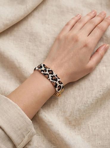 Bilərziklər: Şüşə muncuqdan toxunmuş qolbaq – leopard naxışlı - Material: xırda — 1
