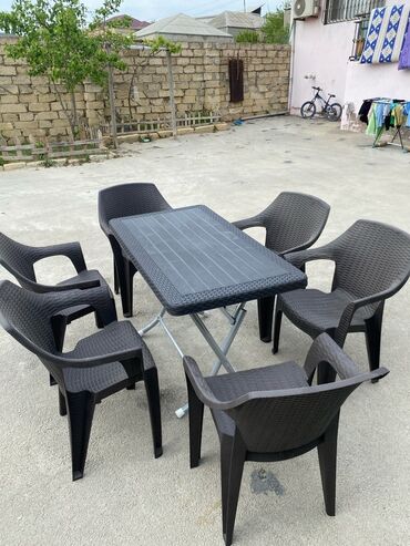 стол рабочий компьютерный: Dördbucaq masa, 6 stul, Açılan, Stullar ilə, Plastik