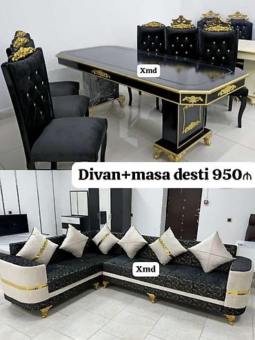 metbex stol stul: Divan + masa dəsti - Klassik üslubda, qızılı dekor elementləri ilə — 1