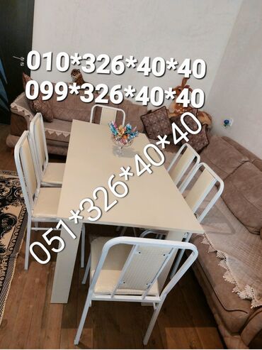 Masa və oturacaq dəstləri: Qonaq otağı üçün, Yeni, Açılan, Dördbucaq masa, 6 stul — 3