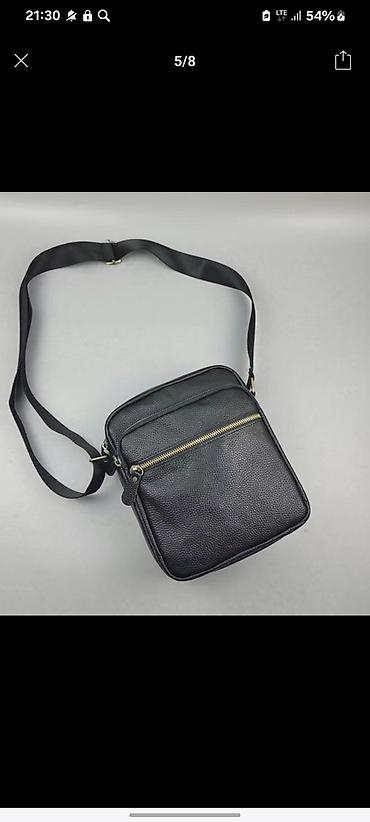 Классические сумки: Мужская черная и коричневая наплечная сумка прямоугольной формы с — 2