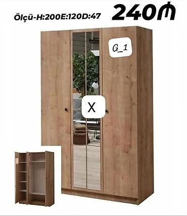 Dolablar: 3 qapılı paltar şkafı – güzgülü, ağac teksturalı - Ölçü: H-200 x — 1