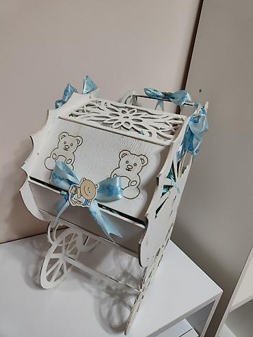 Bayram məhsulları: Dekorativ “Baby Boy” temalı beşik/arabacıq qutusu - Material: ağ — 3