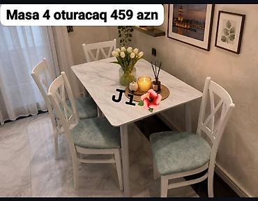 oturan stullar: Mətbəx üçün, Yeni, Açılmayan, Dördbucaq masa, 4 stul — 1