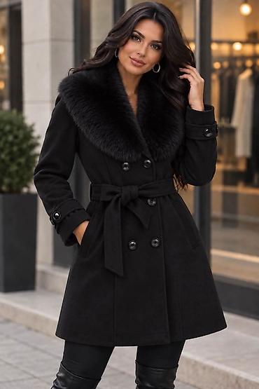 Ženski elegantni kaput sa krznenom kragnom - Model: dvoredni kaput A na lalafo.rs Ženski elegantni kaput sa krznenom kragnom - Model: dvoredni kaput A