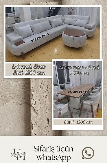 Mebel dəsti – müasir üslub - L formalı divan dəsti – 1200 AZN •