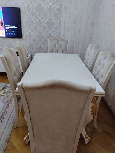 heyet ucun stol stul: Qonaq otağı üçün, İşlənmiş, Açılmayan, Dördbucaq masa, 6 stul, Azərbaycan