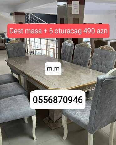 Masa və oturacaq dəstləri: Qonaq otağı üçün, Yeni, Açılmayan, Dördbucaq masa, 6 stul — 2