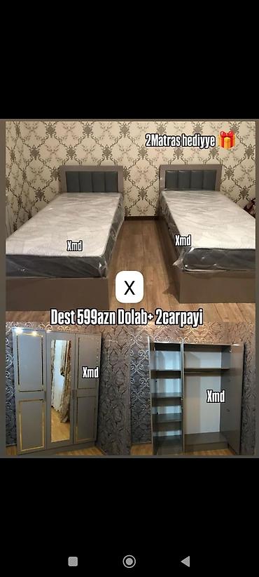 Yataq otağı dəsti - Komplekt: 3 qapılı dolab + 2 ədəd tək çarpayı -