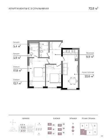 Курулуп жатат, Элитка, 2 бөлмө, 72 м²