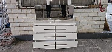 perla tv stend: Ağ rəngli dəst: TV stendi və güzgülü komod - Minimalist dizayn — 5