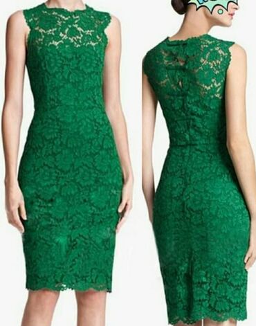 haljine na resice: A-Dress S (EU 36), M (EU 38), L (EU 40), color - Green, Evening, Without sleeves