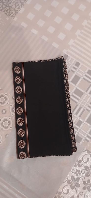 qadın baş ortuyu: Qara rəngli klassik naxışlı şərf/dəst - Material: yüngül, axıcı parça — 6