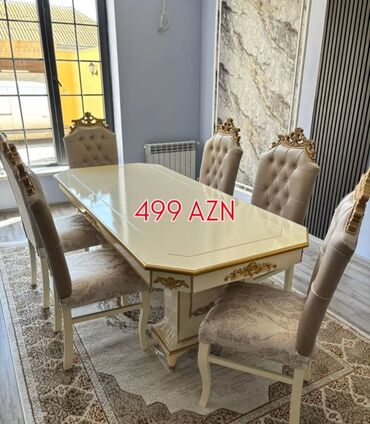 Masa və oturacaq dəstləri: Qonaq otağı üçün, Yeni, Açılmayan, Dördbucaq masa, 6 stul — 29