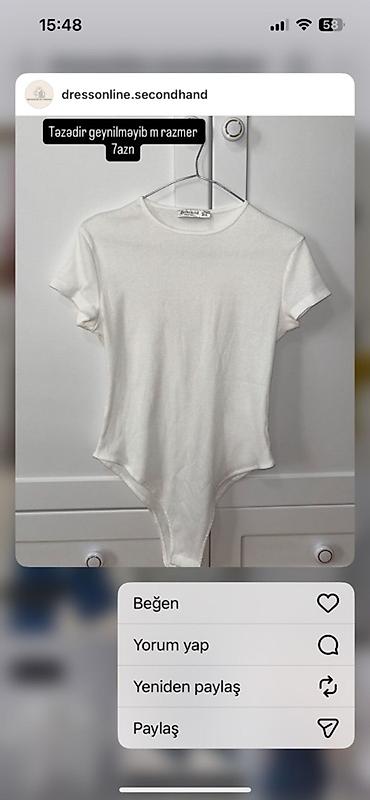 Bodi: Ağ rəngli qadın bodisi - Qısaqol, dairəvi yaxa - Stretch material — 1