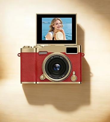 2720 flip: Retro dizaynlı rəqəmsal fotoaparat - Korpus: qırmızı dəri teksturalı — 1