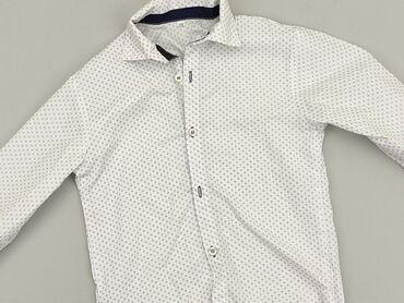 bordowa bluzka z długim rękawem: Koszula 8 lat, stan - Bardzo dobry, wzór - Print, kolor - Biały