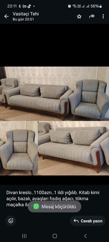 Mətbəx mebeli: İşlənmiş, Divan, 2 kreslo, Bazalı, Açılan