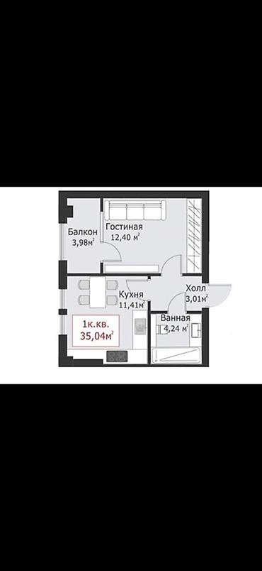 1 комната, 35 м², Элитка, 7 этаж, ПСО (под самоотделку)
