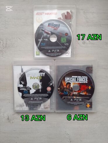 Oyun diskləri və kartricləri: Salam 3 ədəd PS3 oyunu – Call of Duty, Need for Speed, Special Forces