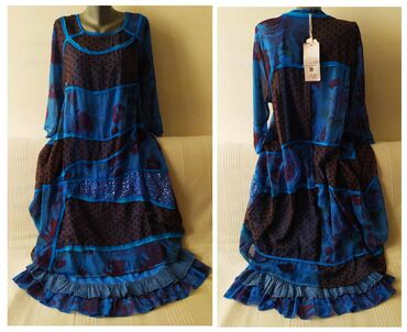 haljina svila: 3XL (EU 46), bоја - Tamnoplava, Oversize, Kratkih rukava