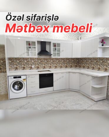 мебель для кухни: Özəl sifarişlə hazırlanmış mətbəx mebeli - L formalı, modern üslubda