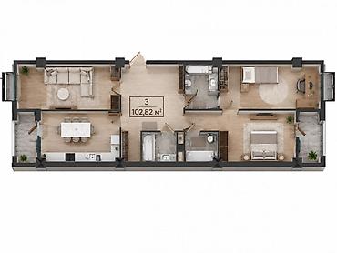 Продажа квартир: 3 комнаты, 103 м², Джал-15 Элитка, 10 этаж, ПСО (под самоотделку) — 2