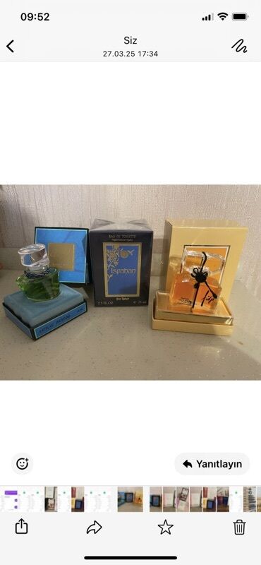 Ətriyyat: Üç ədəd müxtəlif ətirlər. Birində Lotus Parfums, digərində Ispahan Eau