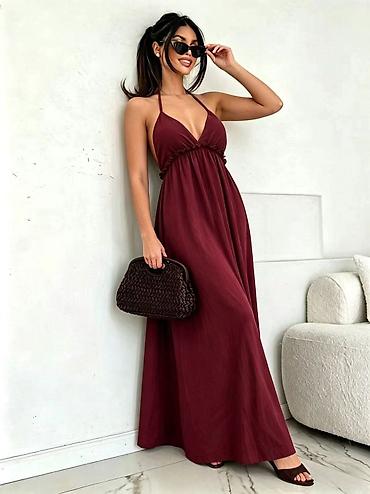 ugg bor: Ženska maxi haljina na vezanje oko vrata - Kroj: lepršava maxi — 4