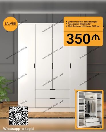 Dolablar: Yeni, Açılan, 4 qapılı Düz dolab, Qarderob, paltar dolabı, Azərbaycan