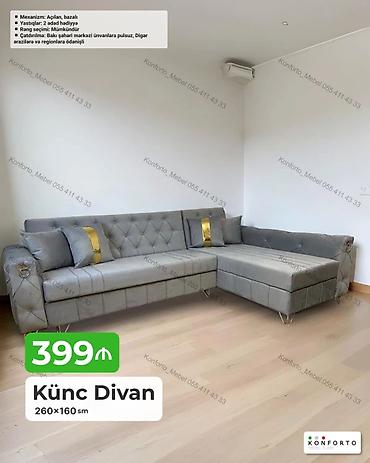 Divanlar: Künc Divan – 260×160 sm - Mexanizm: açılan, bazalı (yataq funksiyalı — 1